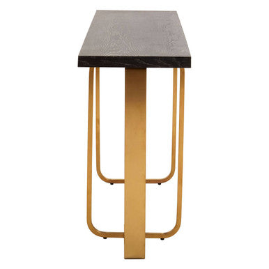 Orsina Lena Console Table – Black Oak Veneer with Gold Metal Base
