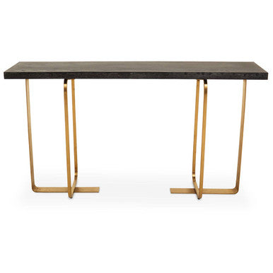 Orsina Lena Console Table – Black Oak Veneer with Gold Metal Base