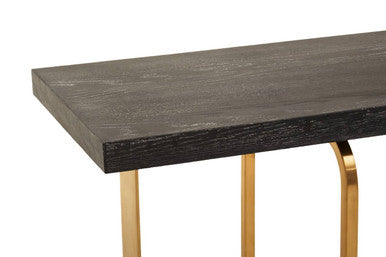 Orsina Lena Console Table – Black Oak Veneer with Gold Metal Base