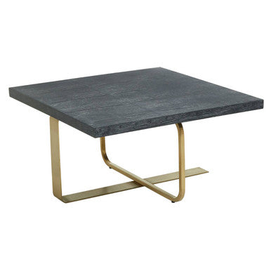 Orsina Lena Square Coffee Table – Black Oak Veneer and Gold Metal