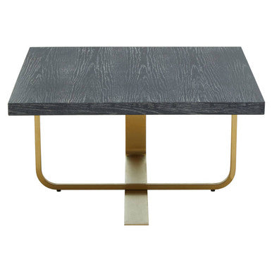 Orsina Lena Square Coffee Table – Black Oak Veneer and Gold Metal