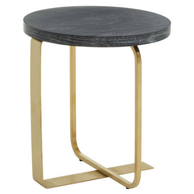 Orsina Lexa Round Side Table – Black Oak Veneer and Gold Steel Base