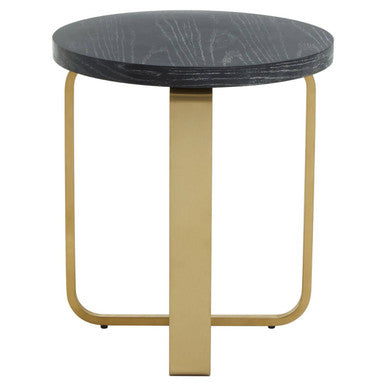 Orsina Lexa Round Side Table – Black Oak Veneer and Gold Steel Base