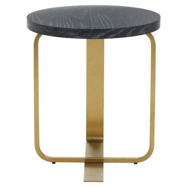 Orsina Lexa Round Side Table – Black Oak Veneer and Gold Steel Base