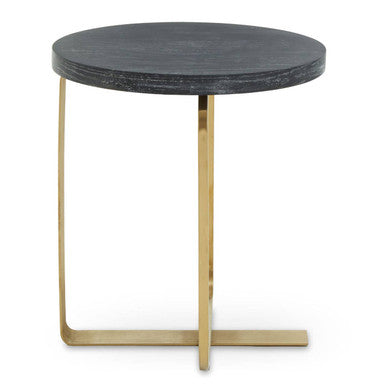 Orsina Lexa Round Side Table – Black Oak Veneer and Gold Steel Base