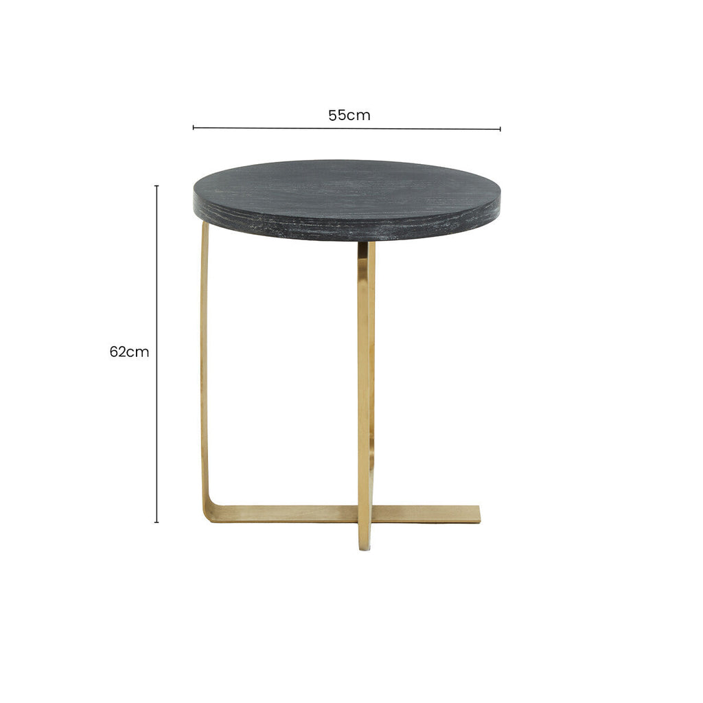 Orsina Lexa Round Side Table – Black Oak Veneer and Gold Steel Base