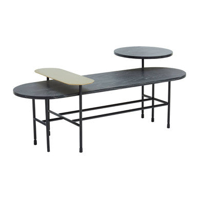 Orsina Serrano Black Marble and Gold Oak Veneer Coffee Table