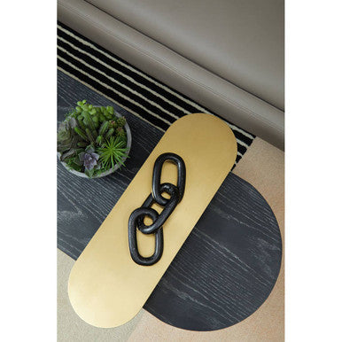 Orsina Serrano Black Marble and Gold Oak Veneer Coffee Table