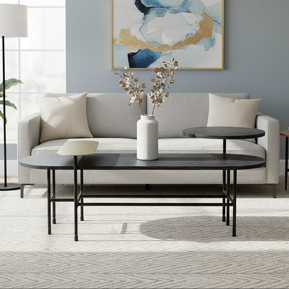 Orsina Serrano Black Marble and Gold Oak Veneer Coffee Table