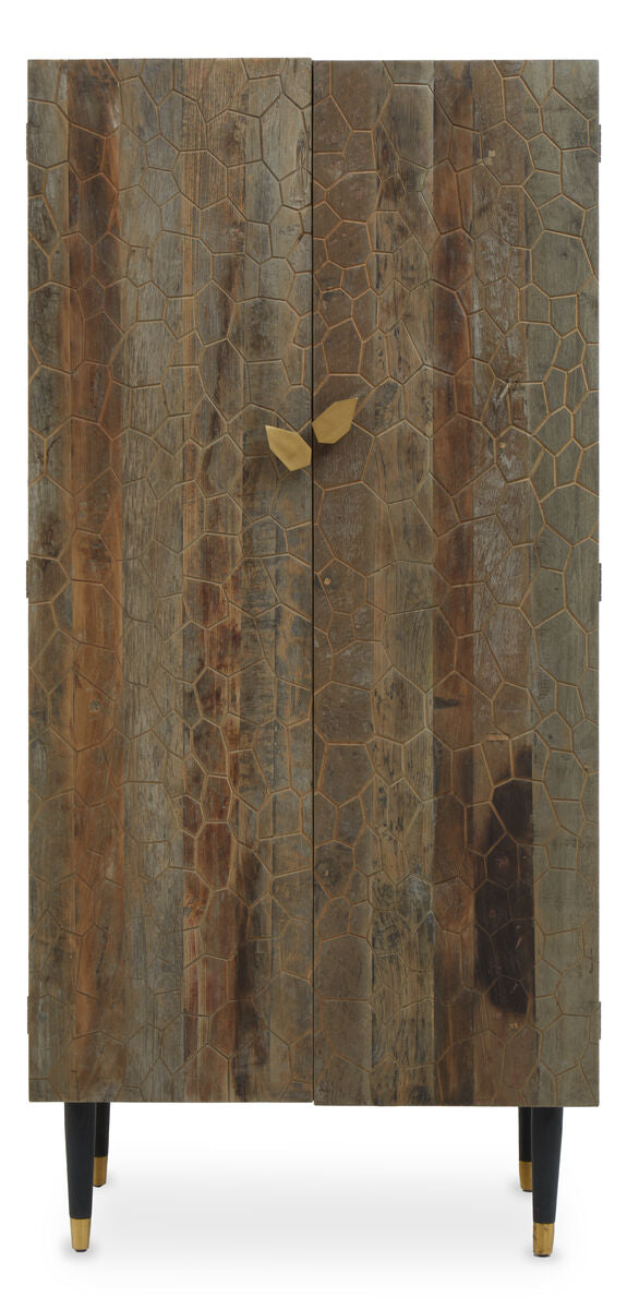 Orsina Malay Tall Cabinet – Recycled Elm Wood with Geometric Carving