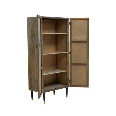 Orsina Malay Tall Cabinet – Recycled Elm Wood with Geometric Carving