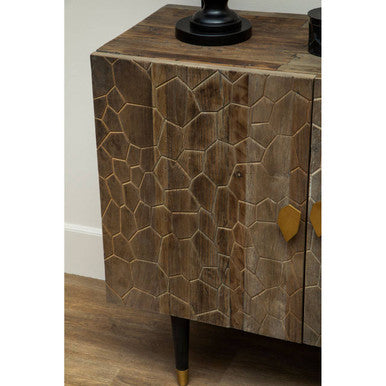 Orsina Malay Tall Cabinet – Recycled Elm Wood with Geometric Carving