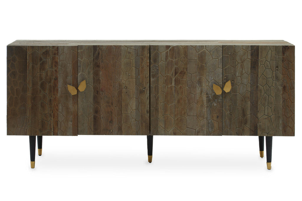 Orsina Malay Recycled Elm Wood 4 Door Sideboard – Geometric Buffet