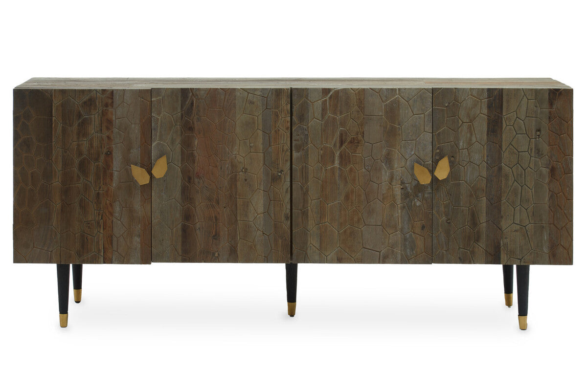 Orsina Malay Recycled Elm Wood 4 Door Sideboard – Geometric Buffet