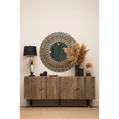 Orsina Malay Recycled Elm Wood 4 Door Sideboard – Geometric Buffet