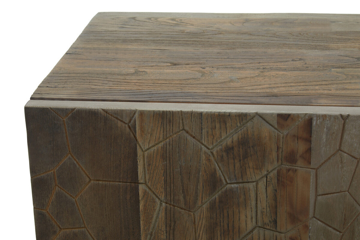 Orsina Malay Recycled Elm Wood 4 Door Sideboard – Geometric Buffet