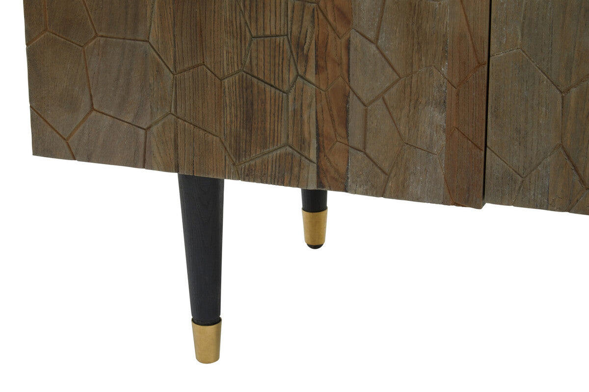 Orsina Malay Recycled Elm Wood 4 Door Sideboard – Geometric Buffet
