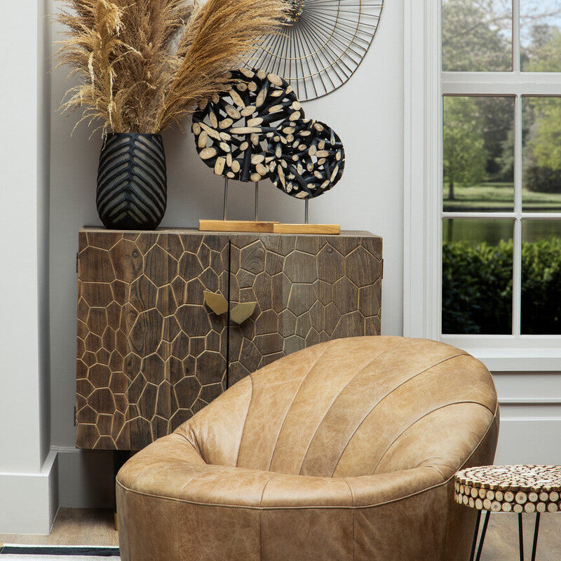 Orsina Malay Natural Sideboard – Hand-Carved Geometric Storage Cabinet