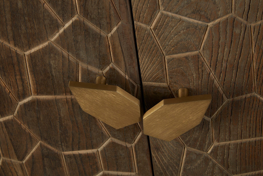 Orsina Malay Natural Sideboard – Hand-Carved Geometric Storage Cabinet