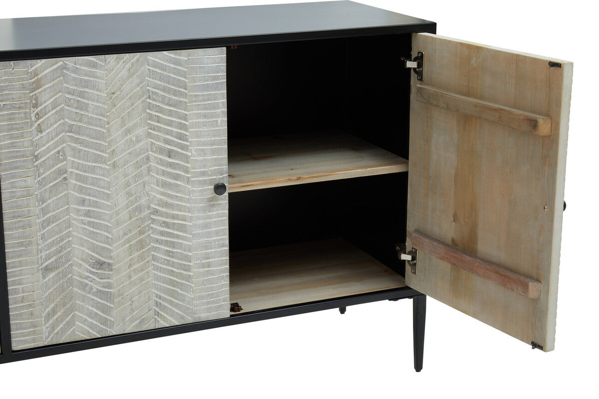 Orsina Luxor 4-Door Sideboard – Recycled Pine Wood & Iron Cabinet