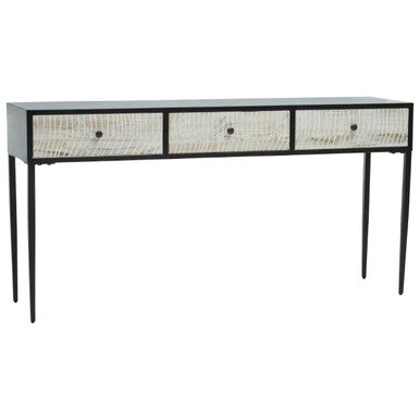 Orsina Luxor Pine Wood Console Table - 3 Drawer Textured Hallway Table