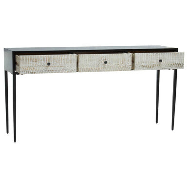Orsina Luxor Pine Wood Console Table - 3 Drawer Textured Hallway Table