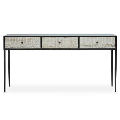Orsina Luxor Pine Wood Console Table - 3 Drawer Textured Hallway Table