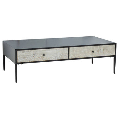 Orsina Luxor Coffee Table – Black Recycled Pine with 2 Drawers