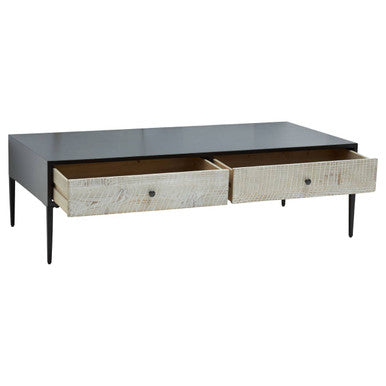 Orsina Luxor Coffee Table – Black Recycled Pine with 2 Drawers