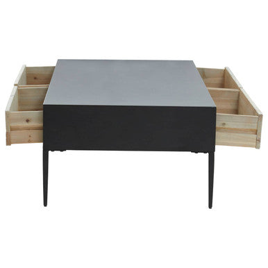 Orsina Luxor Coffee Table – Black Recycled Pine with 2 Drawers