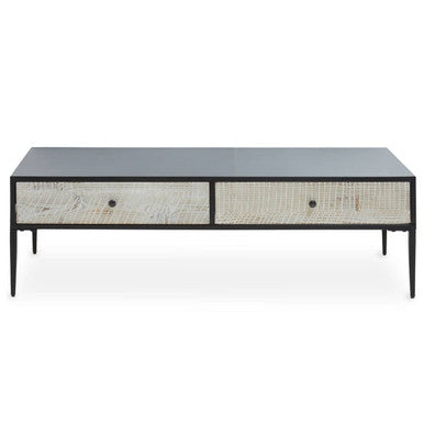 Orsina Luxor Coffee Table – Black Recycled Pine with 2 Drawers