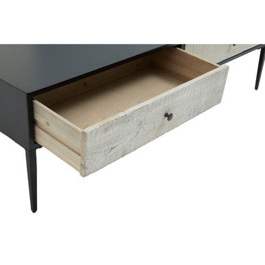 Orsina Luxor Coffee Table – Black Recycled Pine with 2 Drawers