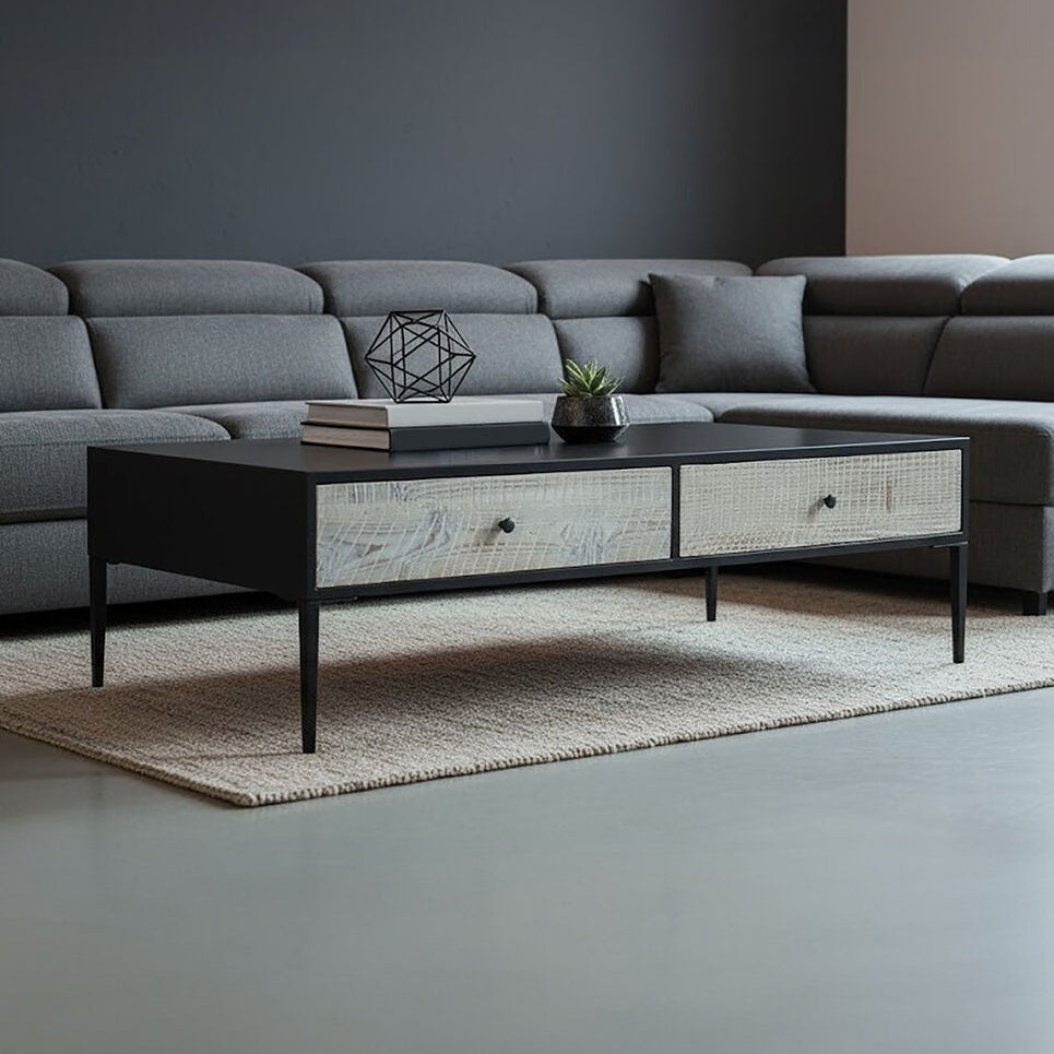 Orsina Luxor Coffee Table – Black Recycled Pine with 2 Drawers