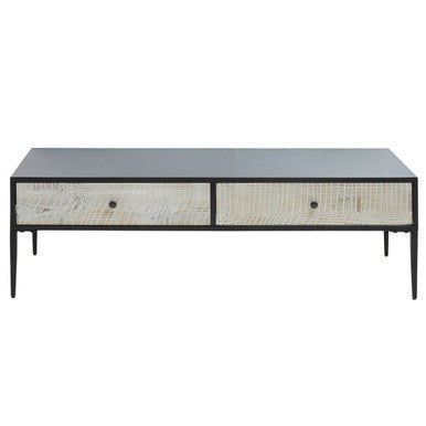 Orsina Luxor Coffee Table – Black Recycled Pine with 2 Drawers