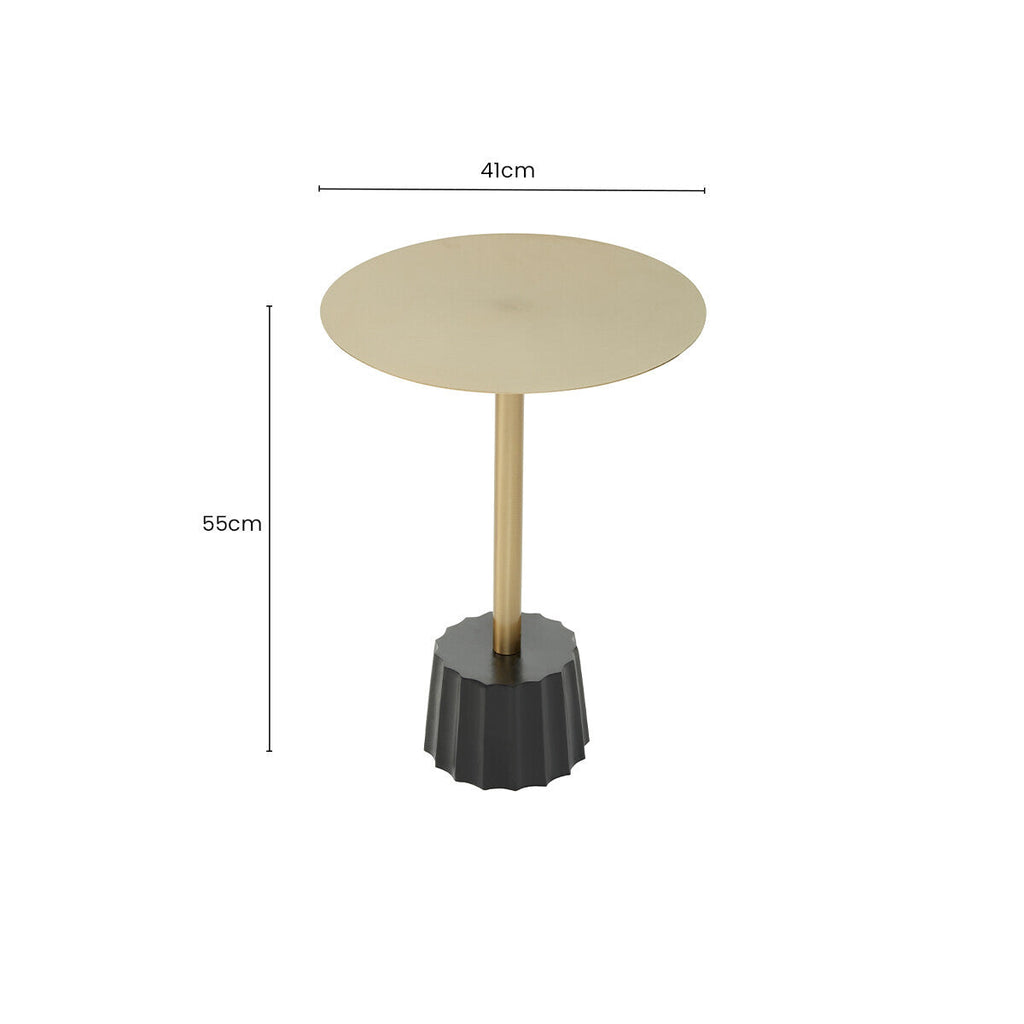 Orsina Corra Gold Side Table – Mid-Century Iron Pedestal with Fluted Base