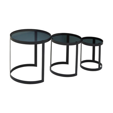 Orsina Corra Nesting Tables – Set of 3 Black Glass and Metal Tables