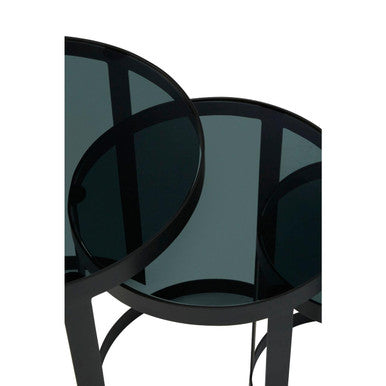 Orsina Corra Nesting Tables – Set of 3 Black Glass and Metal Tables
