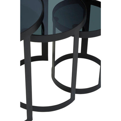 Orsina Corra Nesting Tables – Set of 3 Black Glass and Metal Tables