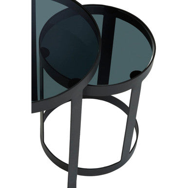 Orsina Corra Nesting Tables – Set of 3 Black Glass and Metal Tables