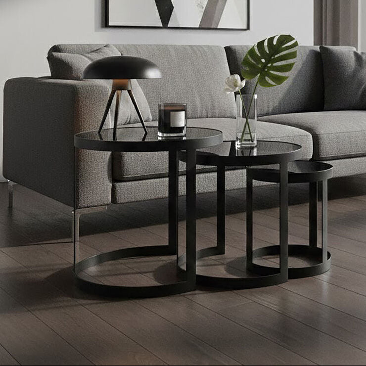 Orsina Corra Nesting Tables – Set of 3 Black Glass and Metal Tables
