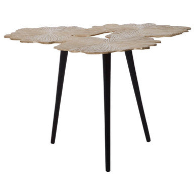 Orsina Prato Gold Gingko Leaf Aluminium Side Table with Black Legs