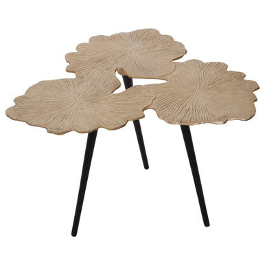 Orsina Prato Gold Gingko Leaf Aluminium Side Table with Black Legs