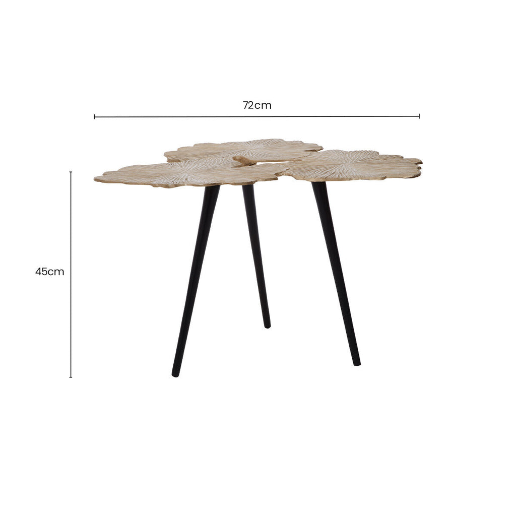 Orsina Prato Gold Gingko Leaf Aluminium Side Table with Black Legs
