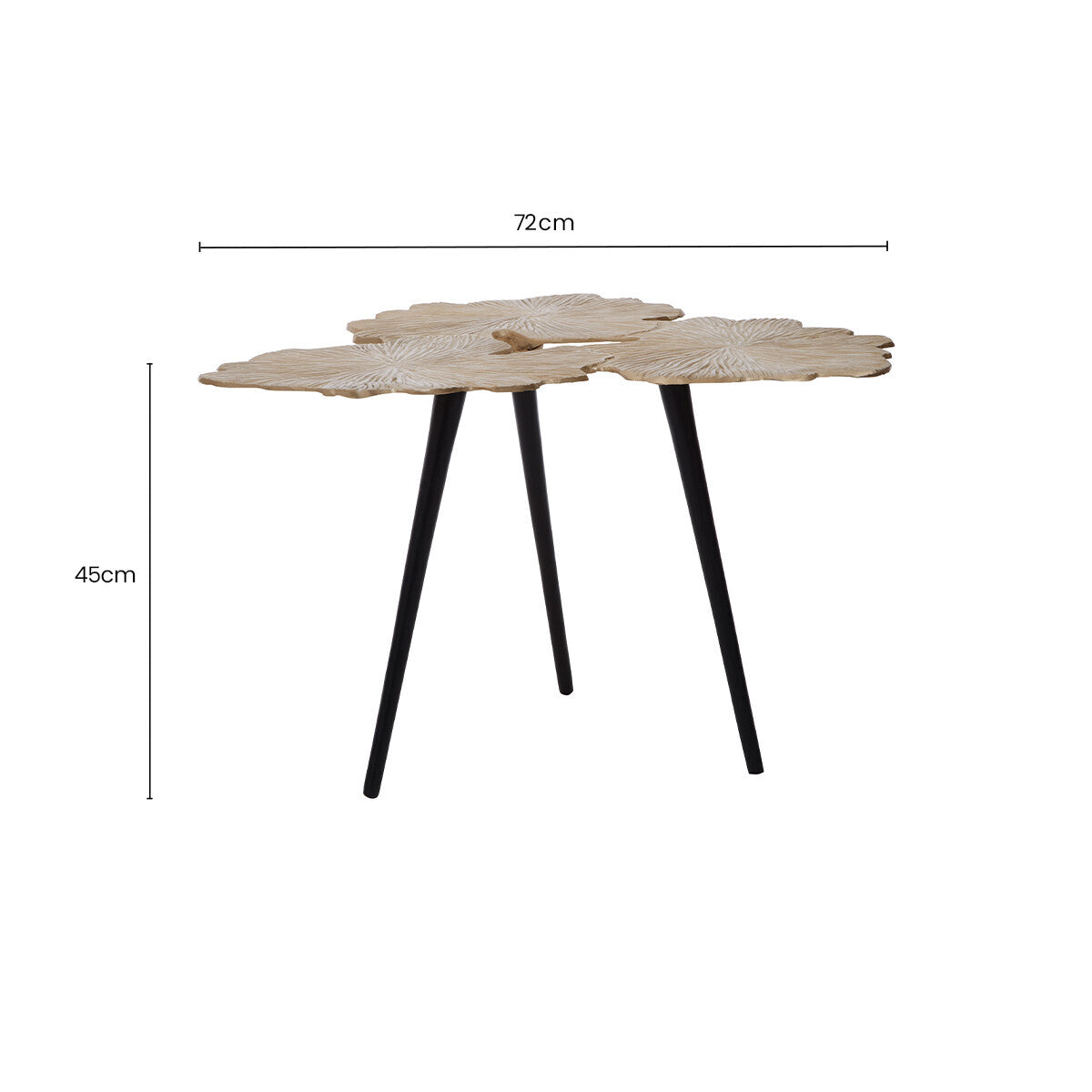 Orsina Prato Gold Gingko Leaf Aluminium Side Table with Black Legs