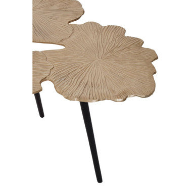 Orsina Prato Gold Gingko Leaf Aluminium Side Table with Black Legs