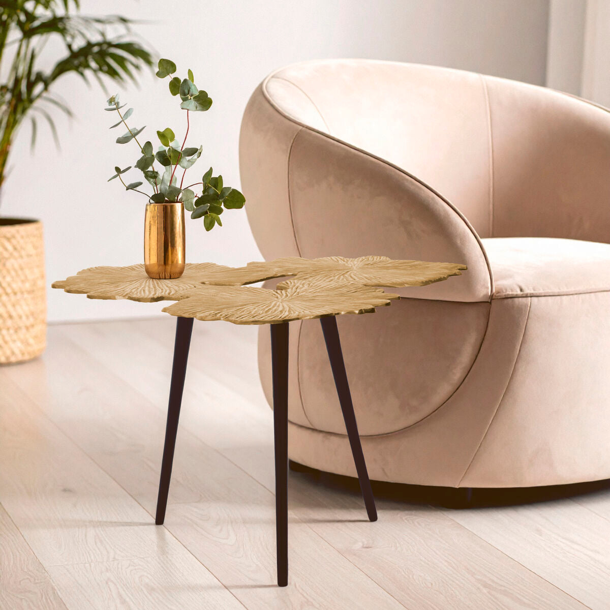 Orsina Prato Gold Gingko Leaf Aluminium Side Table with Black Legs