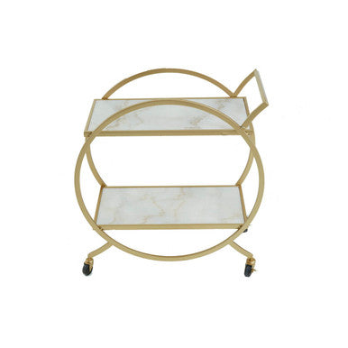 Orsina Avantis Gold Bar Cart – White Marble 2-Tier Drinks Trolley