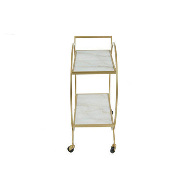 Orsina Avantis Gold Bar Cart – White Marble 2-Tier Drinks Trolley