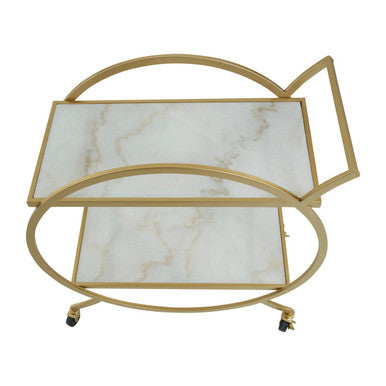 Orsina Avantis Gold Bar Cart – White Marble 2-Tier Drinks Trolley