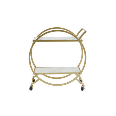 Orsina Avantis Gold Bar Cart – White Marble 2-Tier Drinks Trolley